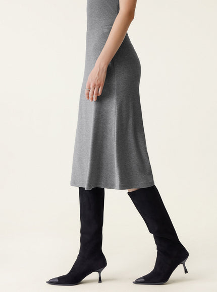 2Pcs Set Mockneck Built-In Bra Top & Pull-On Midi Skirt