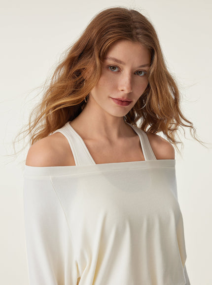 2Pcs Set Multi-Wear Layering Built-In Bra Top & High Waisted Straight Leg Pull On Pant