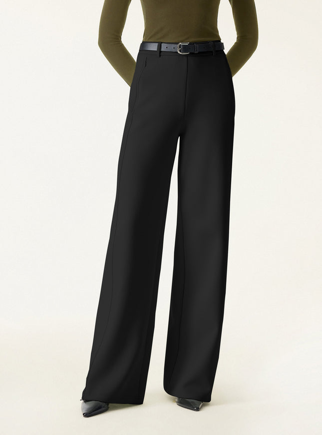 Stretch Cotton Blend Slimming High Rise Wide Leg Pants