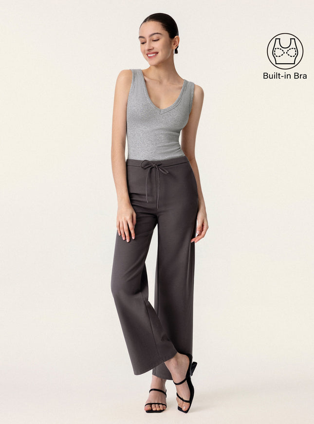 Stretchy V-neck Cotton Built-In Bra Tank