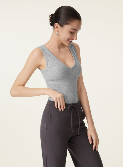 Stretchy V-neck Cotton Built-In Bra Tank