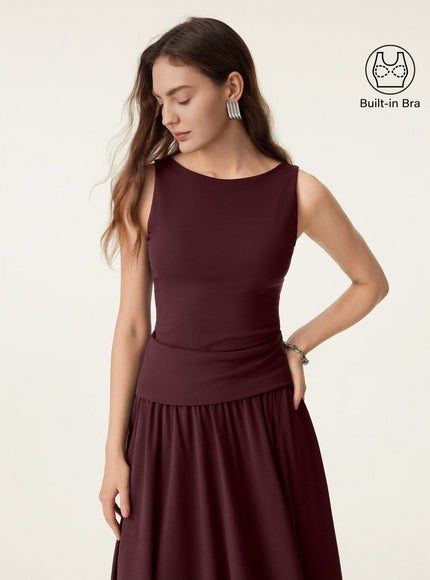 Stretch Cotton Boatneck Built-In Bra Tank