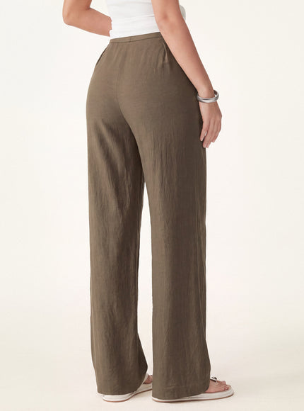 Breathable Cotton-linen Mid Rise Straight Leg Pant