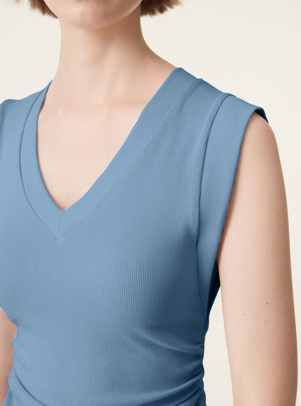 Stretch Cotton V-neck Side Ruched Muscle Built-In Bra Top