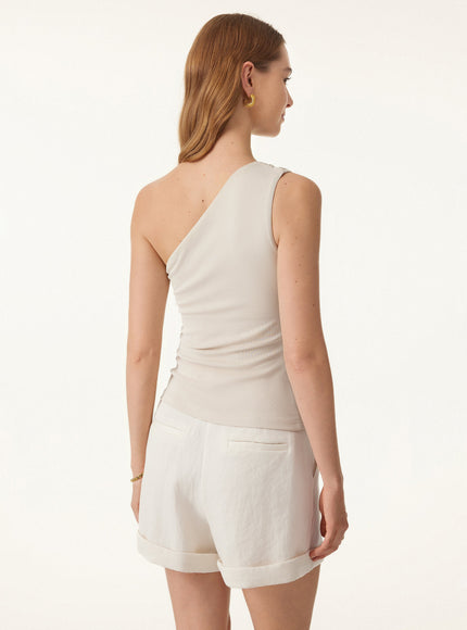 Sandwashed One Shoulder Ruched Built-In Bra Tank