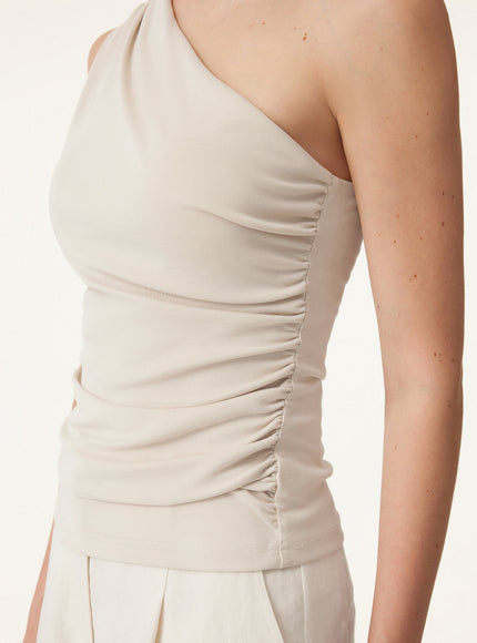 Sandwashed One Shoulder Ruched Built-In Bra Tank