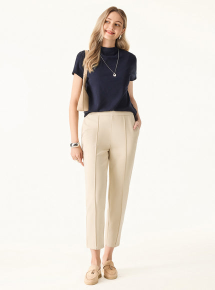 Mock Neck Short Sleeve Built-In Bra Top