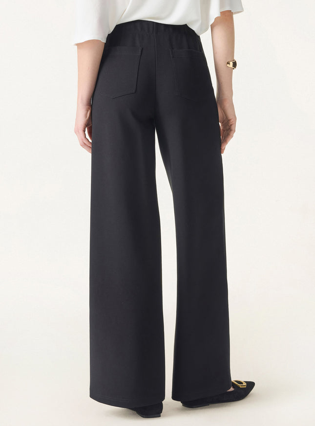 Ponte High-Rise Wide-Leg Pants with Pockets - Pure Black