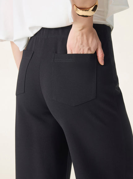 Ponte High-Rise Wide-Leg Pants with Pockets - Pure Black