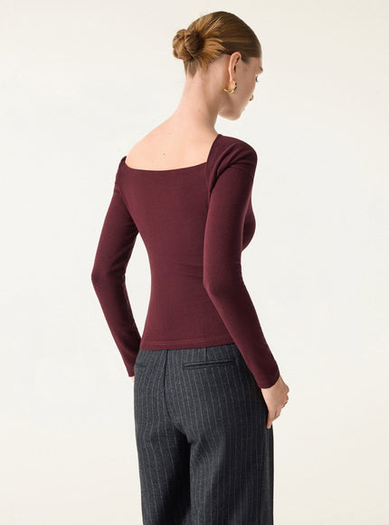 Convertible Neck Long Sleeve Built-In Bra Top