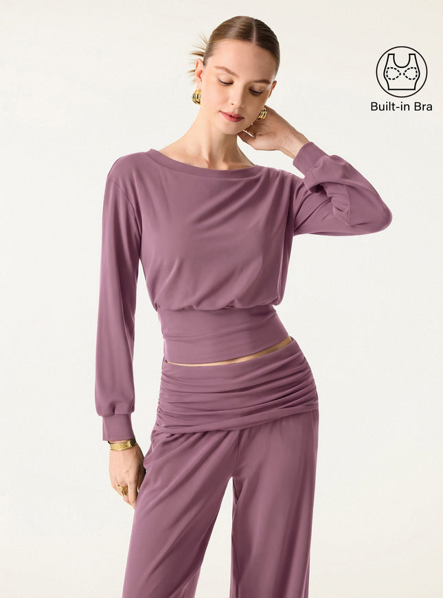 Non-Itchy Wool Blend Boatneck Built-In Bra Top