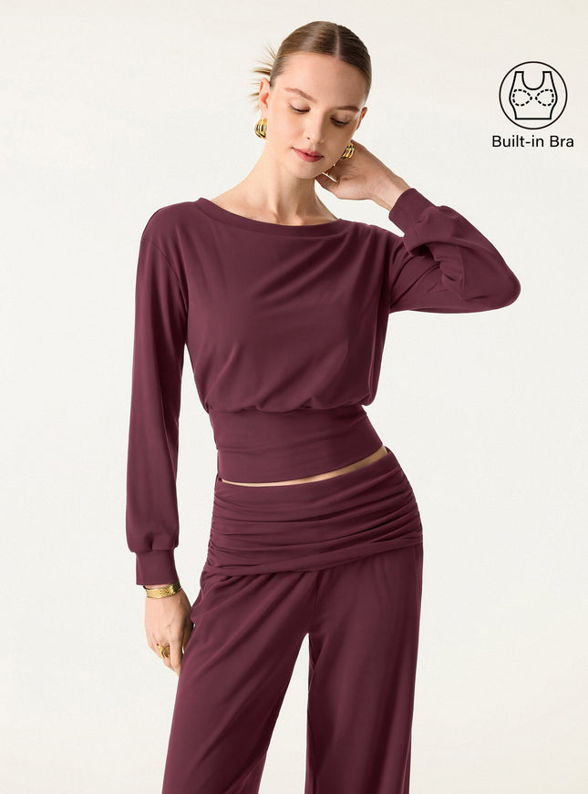 Non-Itchy Wool Blend Boatneck Built-In Bra Top