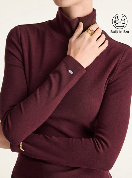 Turtleneck Long Sleeve Built-In Bra Top