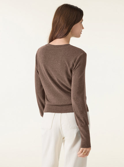 Elevated Crewneck Brushed Built-In Bra Top with Banded Hem