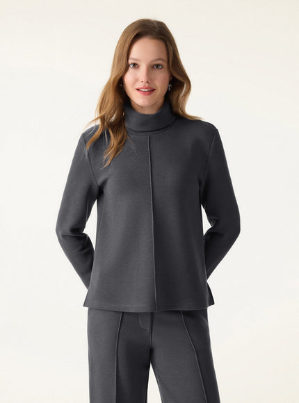 2Pcs Set Turtleneck Top & Regular High Waisted Straight Leg Pull On Pant
