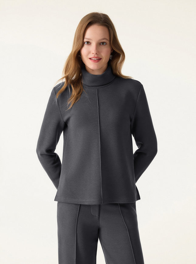 2Pcs Set Turtleneck Top & Regular High Waisted Straight Leg Pull On Pant