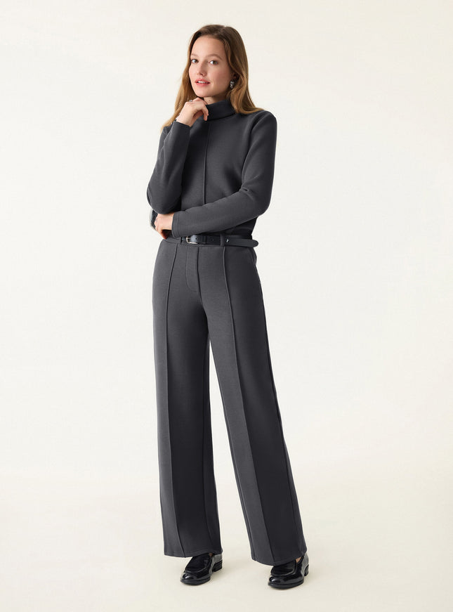 2Pcs Set Turtleneck Top & Regular High Waisted Straight Leg Pull On Pant