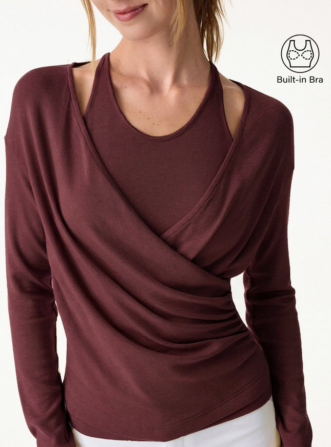 Two-Piece Set Cami with Surplice Built-In Bra Top