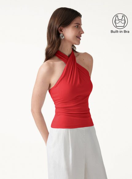 Criss Cross Halter Neck Going-Out Built-In Bra Top