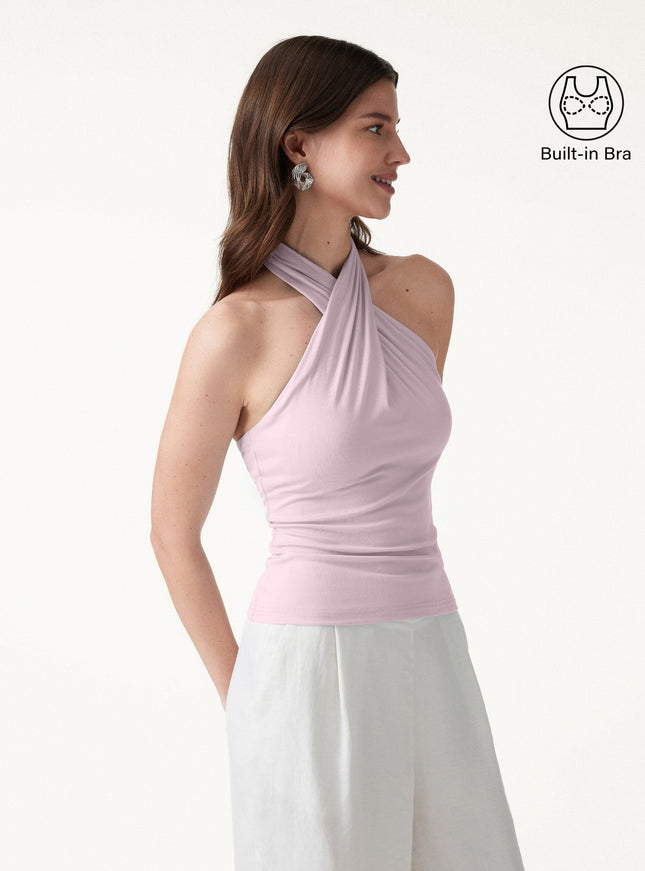 Criss Cross Halter Neck Going-Out Built-In Bra Top