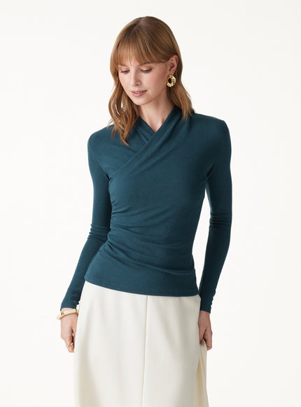 Surplice Long Sleeve Ruched Top