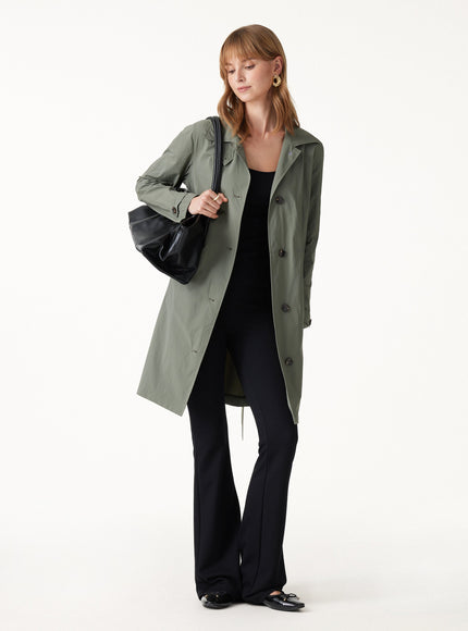 Lightweight Water-Repellent Notched Collar Trench Coat with Pockets
