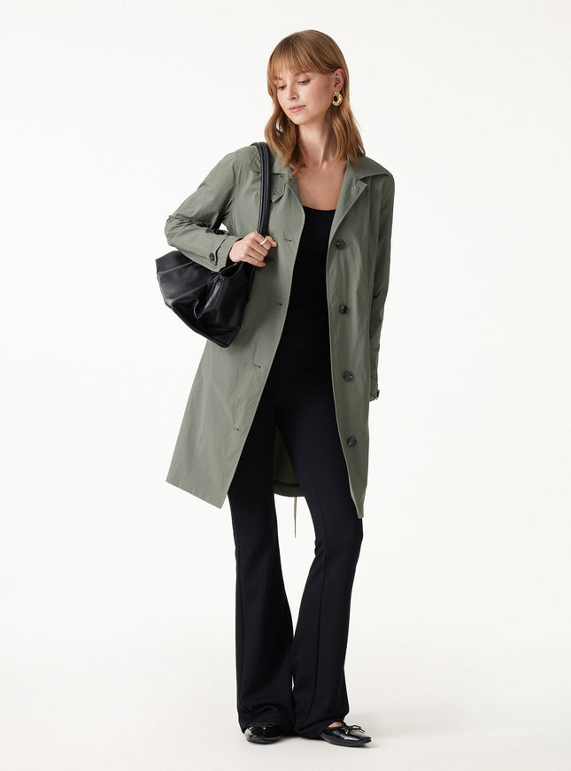 Lightweight Water-Repellent Notched Collar Trench Coat with Pockets
