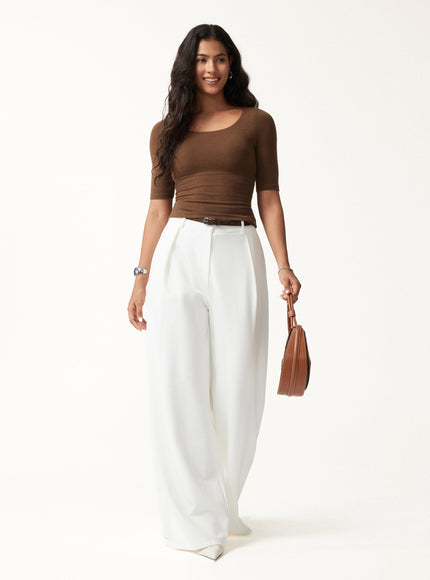 Essential Elbow Length Sleeve Square Neck Built-In Bra Tops