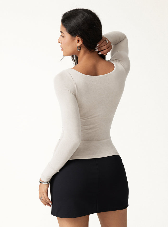 Boatneck Ruched Built-In Bra Top