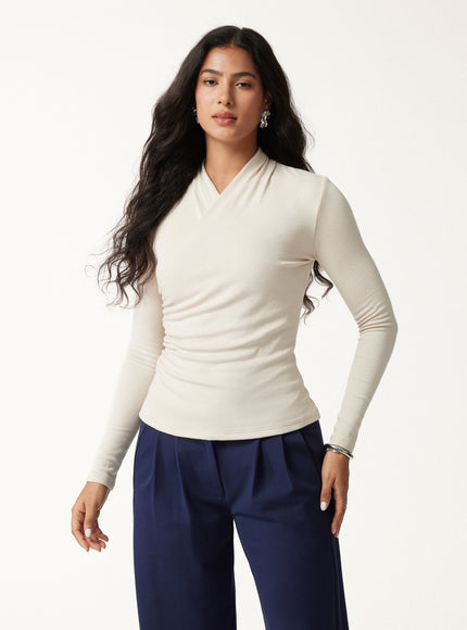 Surplice Long Sleeve Ruched Top