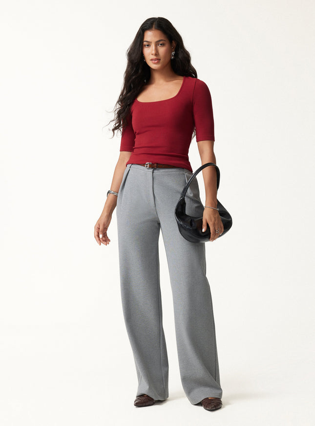 2Pcs Set Square Neck Built-In Bra Top & High Waisted Warm Straight Leg Pull On Pant
