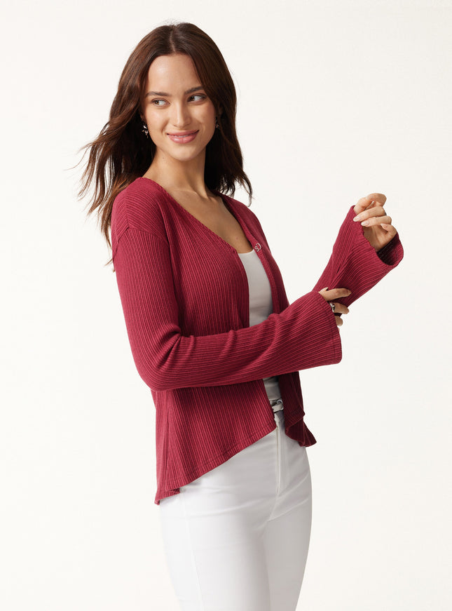 V Neck Flare Long Sleeve Cardigan