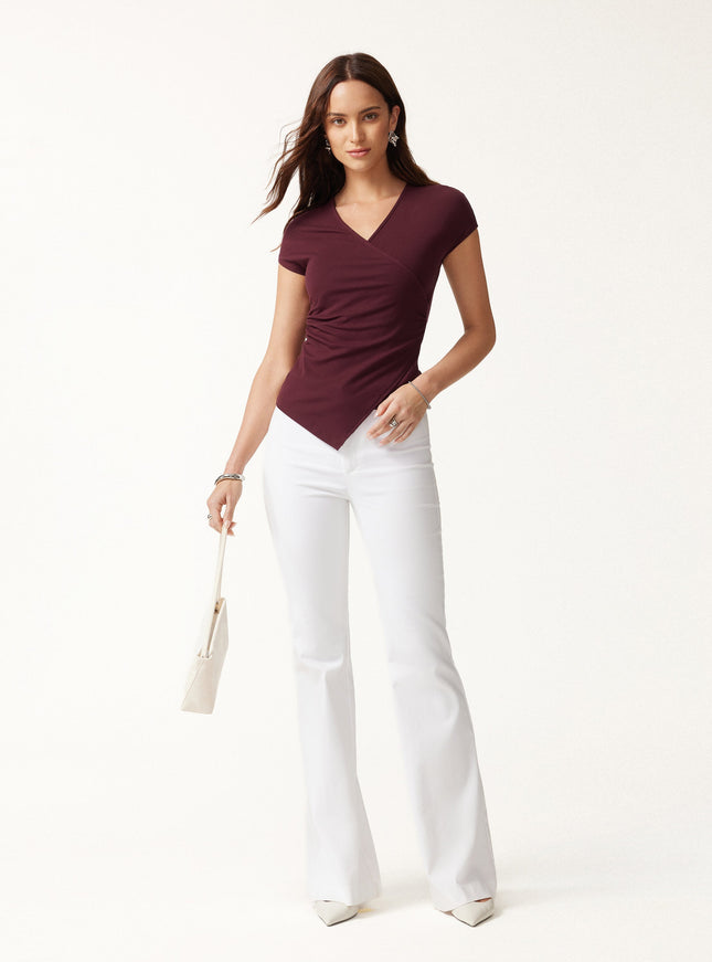 Lyocell Wool Surplice Cap Sleeve Asymmetrical Top