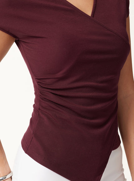 Lyocell Wool Surplice Cap Sleeve Asymmetrical Top