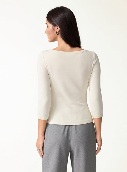 ® Boatneck 3/4 Sleeve Built-In Bra Top