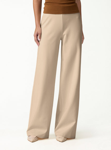 Ponte High-Rise Wide-Leg Pants with Pockets - Pure Black