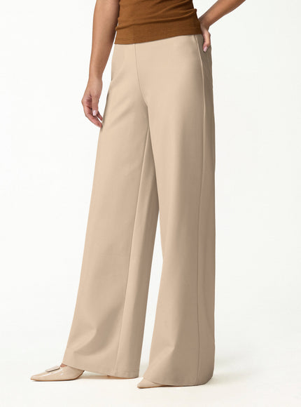 Ponte High-Rise Wide-Leg Pants with Pockets - Pure Black