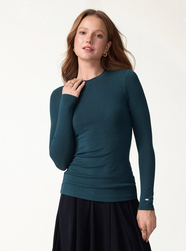 Crewneck Long Sleeve Built-In Bra Top