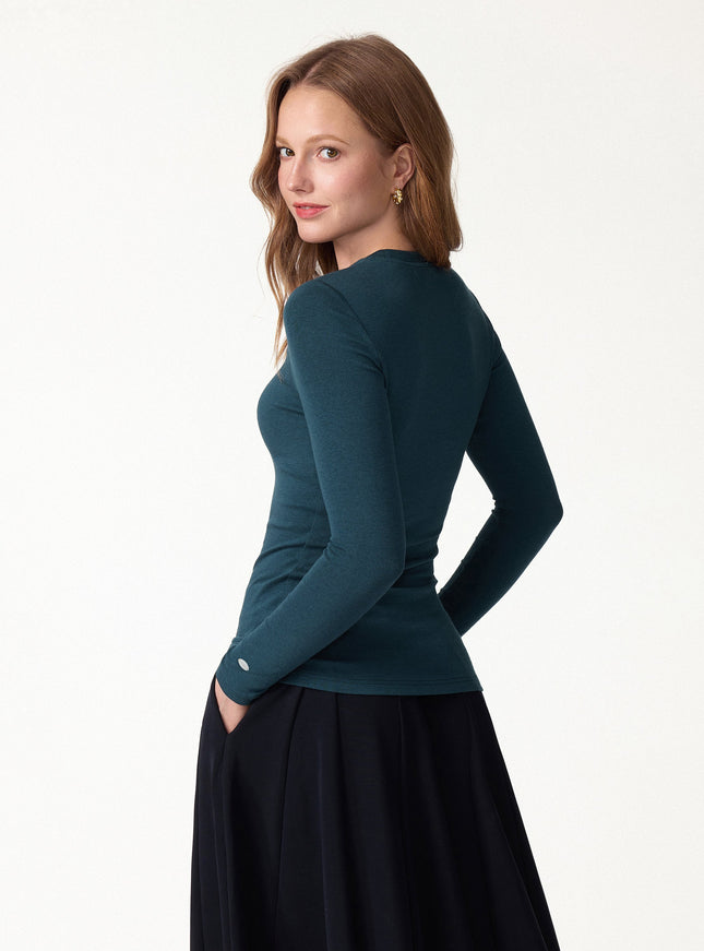 Crewneck Long Sleeve Built-In Bra Top