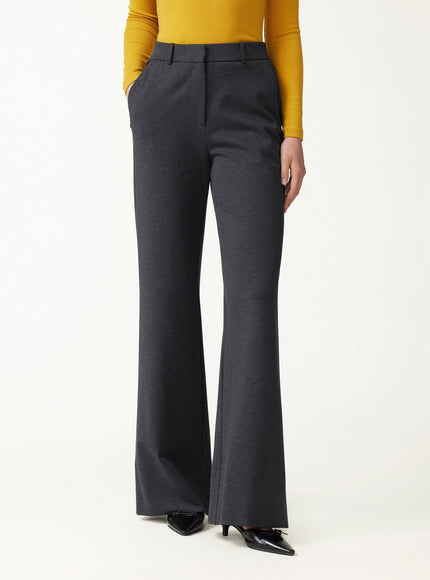 Ponte Mid-Rise Wide-Leg Pants with Pockets - Heather Black Grey