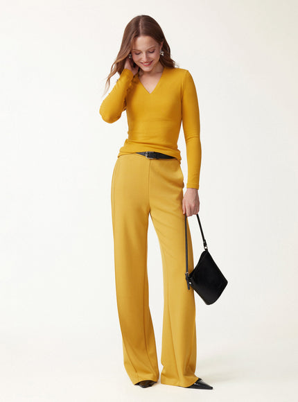 V-Neck Long Sleeve Built-In Bra Top