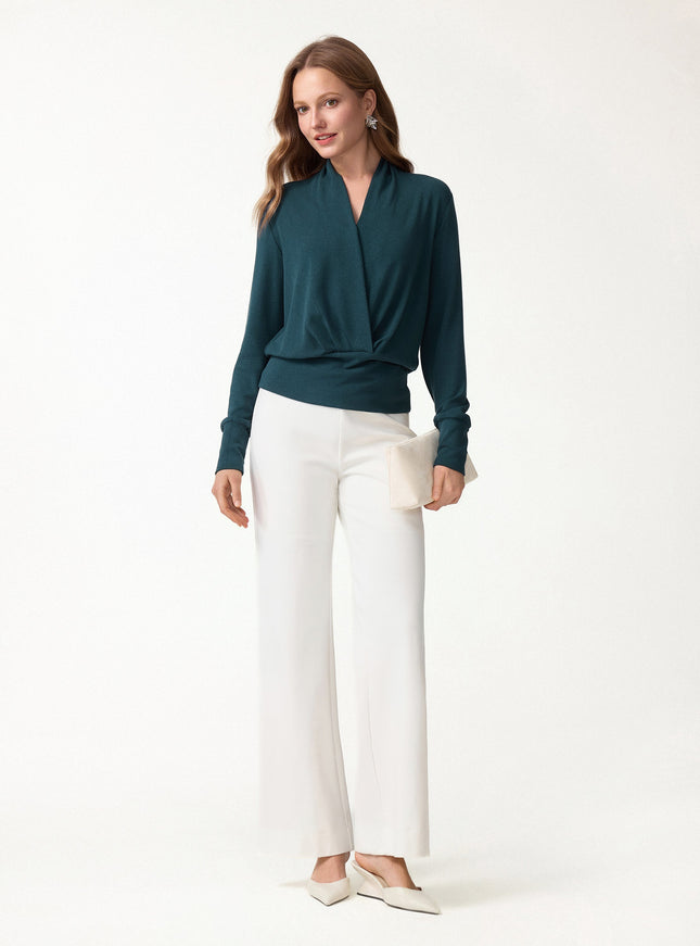Surplice Long Sleeve Banded Hem Top