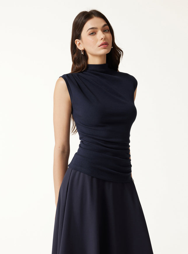 Mock Neck Sleeveless Ruched Top