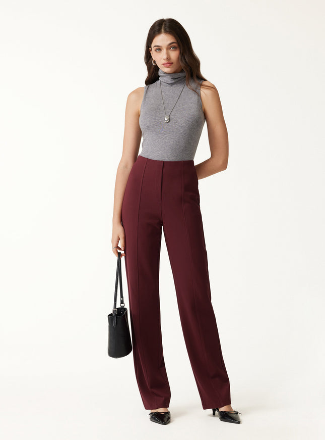 Ponte High-Rise Straight-Leg Pants with Pockets - Heather Black Grey