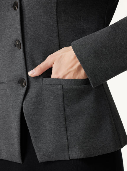 Ponte Office Round Neck Long Sleeve Jacket with Pockets