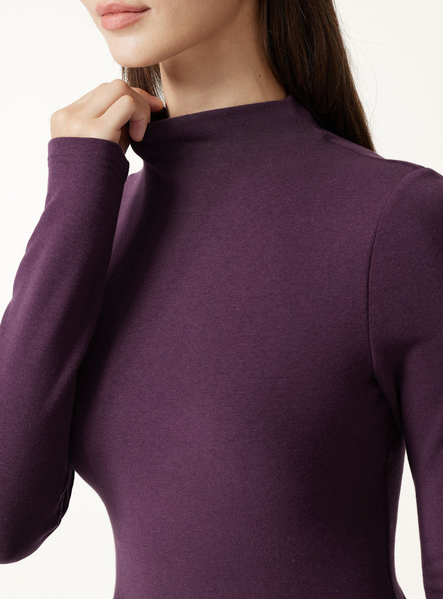 Mock Neck Long Sleeve Built-In Bra Top