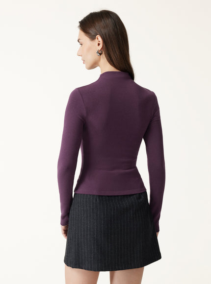 Mock Neck Long Sleeve Built-In Bra Top