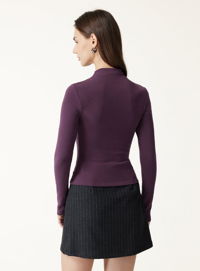 Mock Neck Long Sleeve Built-In Bra Top