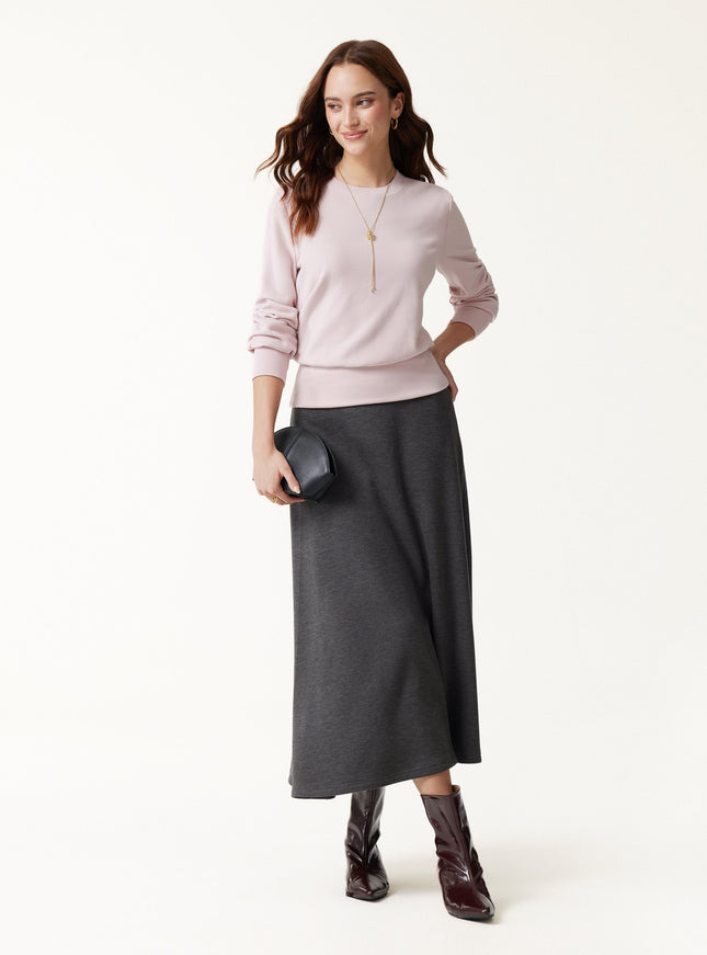 Elevated Crewneck Brushed Built-In Bra Top with Banded Hem
