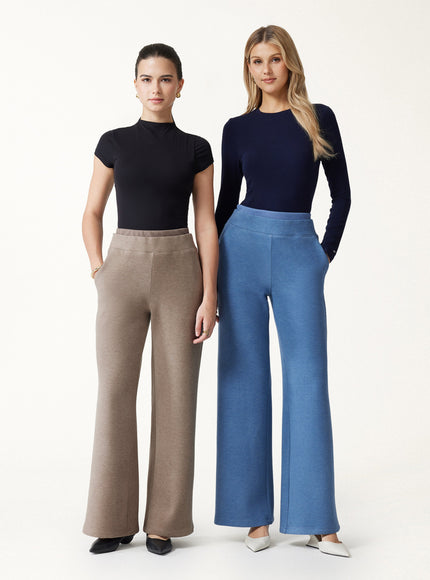 Double Waistband Straight Leg Pants with Pockets